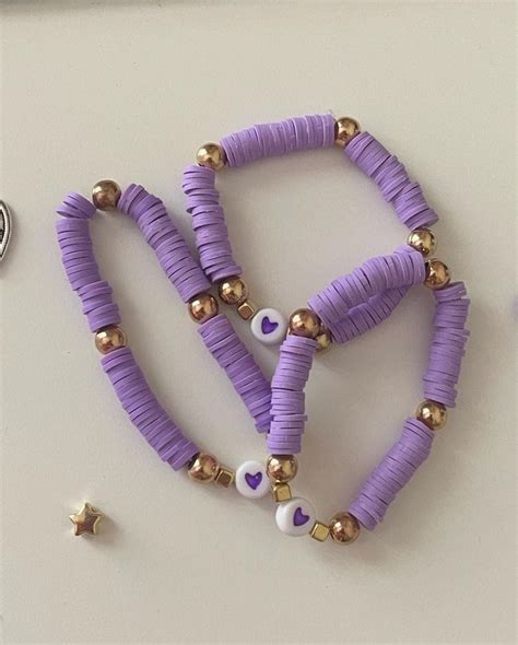 Purple Queen Of Hearts Bracelet Preppy Purple Clay Bead Bracelet Etsy