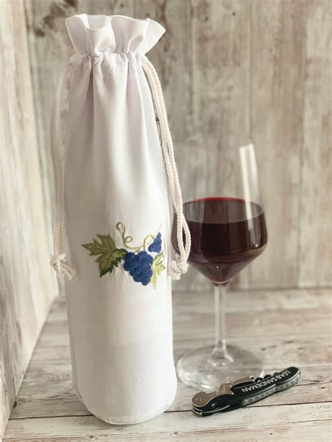 2x Wine Bottle GIFT BAGS With Drawstring 100 Cotton Fabric Etsy