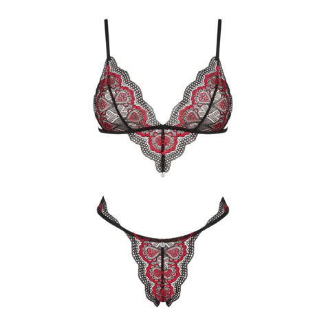 Bh Set Aus Zarten Materialien Mit Roten Details Schwarz Dessous Sets Club Hot Fashion