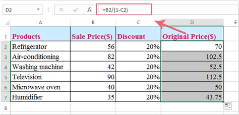 How To Calculate Original Price From Percentage Discount In Excel