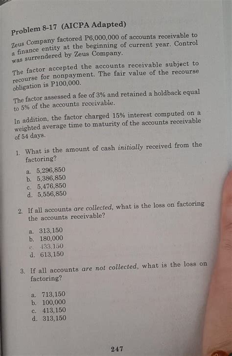 Solved Problem 8 17 AICPA Adapted Zeus Company Factored Chegg