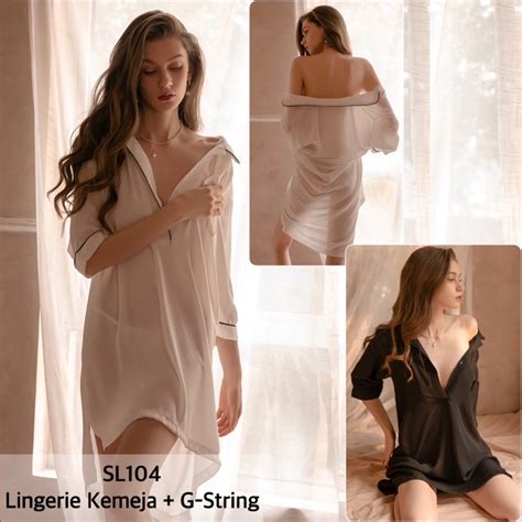 Jual Sexy Lingerie Kemeja Baju Tidur Sexy Wanita Lingerie Boyfriend Shirt Kemeja Transparan