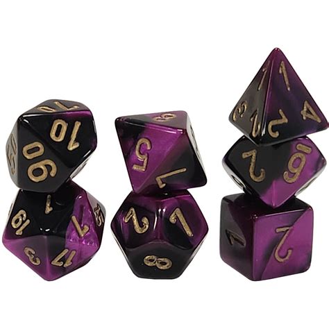 Chessex Mini Dice Set Gemini Black Purple W Gold 7 Accessories And Supplies Miniature Market