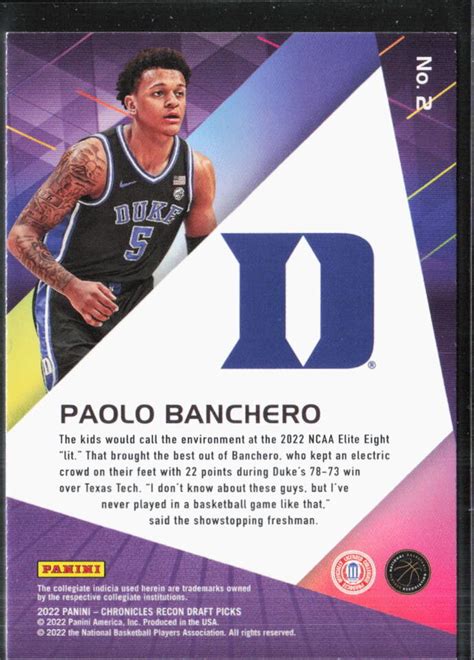 Panini Chronicles Draft Picks Paolo Banchero Recon Pink Rookie