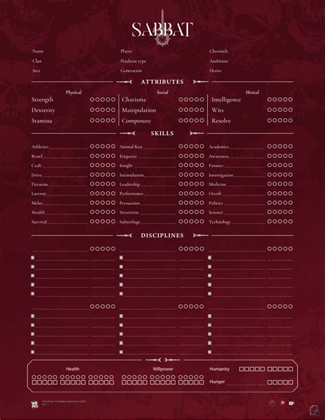 Vampire The Masquerade Character Sheet 5th Edition Sabbat Download