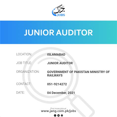 Junior Auditor Job Government Of Pakistan Ministry Of Railways Jobs