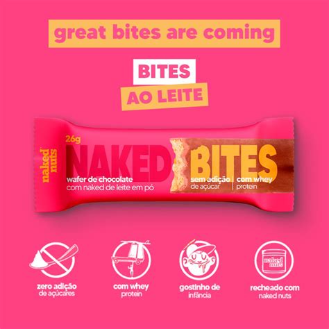 3x Naked Bites Wafer de Chocolate ao Leite Naked de Leite em Pó