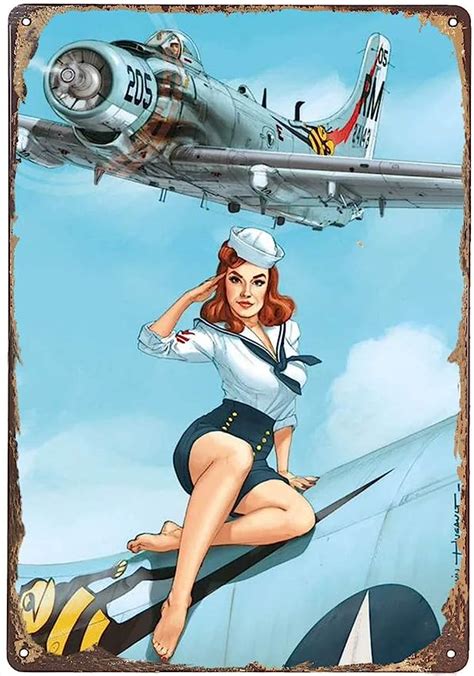 Icraezy Air Force Pin Up Girl Metal Plaque 8x12 Inch Tin Sign Home Bar Club Art