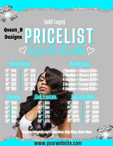 Hair Price List Flyer Hair Bundles DIY Social Media Instagram Editable