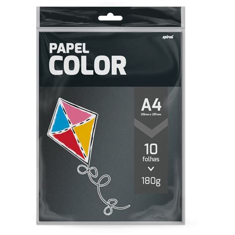 Papel 180g A4 210x297 Color Preto Metálico Spiral PT 10 FL Papéis