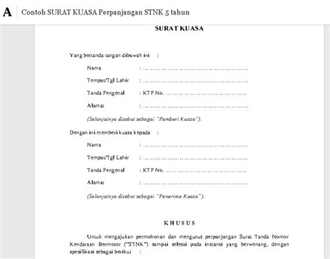 Contoh Surat Kuasa Perpanjang Stnk Motor