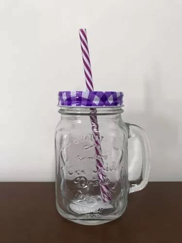 Caneca Copo Color Canudo Tampa Ml Vidro Mason Jar Roxa Mercadolivre