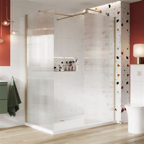 Scudo S8 Brushed Brass Fluted Glass Wetroom 1100mm