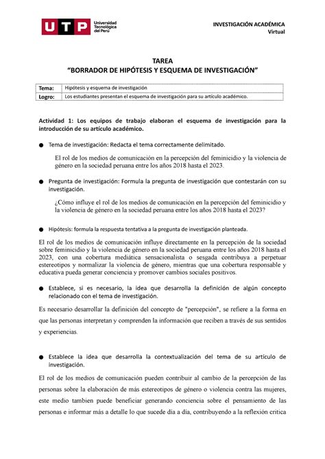 S Tarea Borrador De Hip Tesis Y Esquema De Investigaci N Tarea