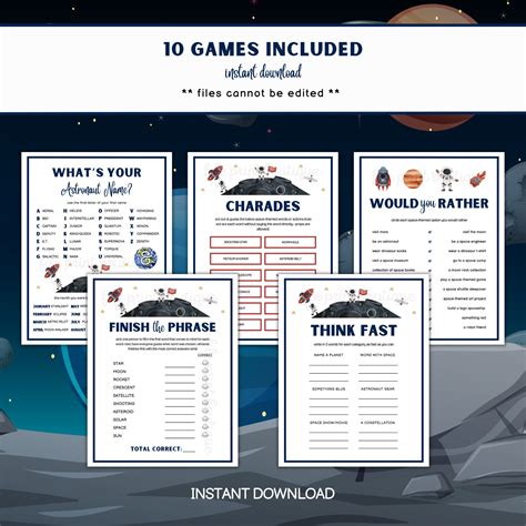 Space Printable Games, Space Birthday Games, Space Games for Kids ...