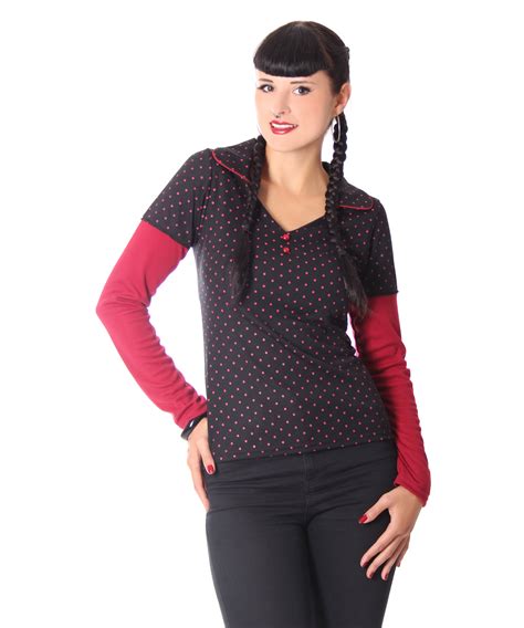 Joplin Er Retro Polka Dots Rockabilly V Neck Kragen Longsleeve V