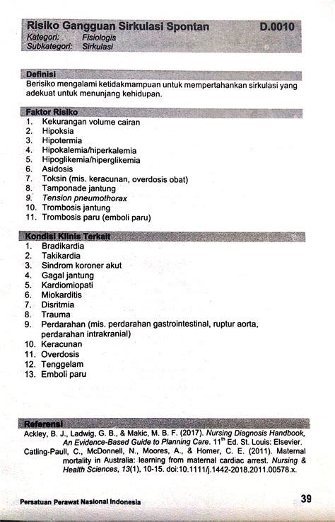 D0010 Risiko Gangguan Sirkulasi Spontan Sdki Standart Diagnosis