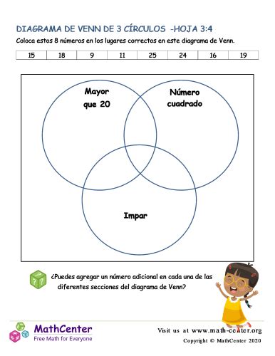 3 Círculos De Diagrama De Venn Hoja 3 4 Hojas De Trabajo Math Center