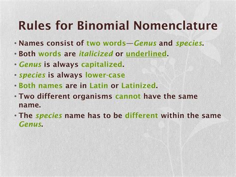 Binomial Nomenclature Of Organisms