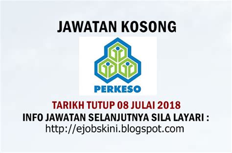 Jawatan Kosong Pertubuhan Keselamatan Sosial PERKESO 08 Julai 2018