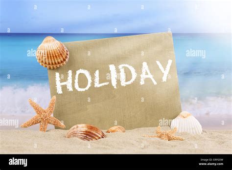 Beach scene in summer holiday with sand, sea shells and stars Stock ...