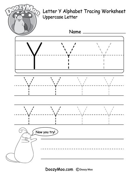 Uppercase Letter Y Tracing Worksheet Doozy Moo