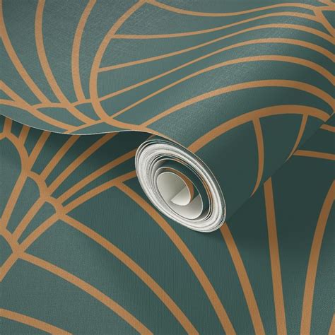 Green And Gold Art Deco Fan Wallpaper Spoonflower