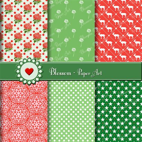 Christmas Digital Paper Red Green Digital Paper Pack - Etsy