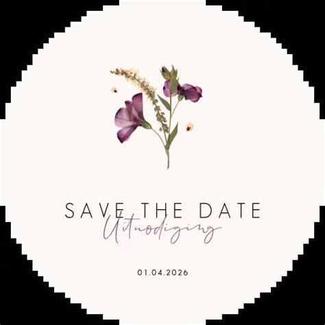 Ronde Save The Date Uitnodiging Met Geperste Bloemen