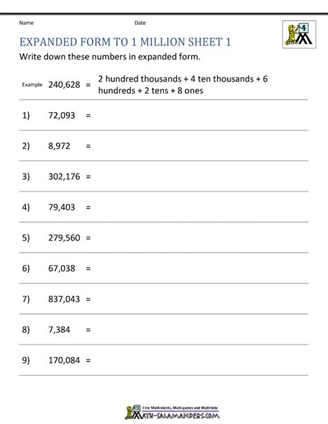 Place Value Worksheet Up To 10 Million