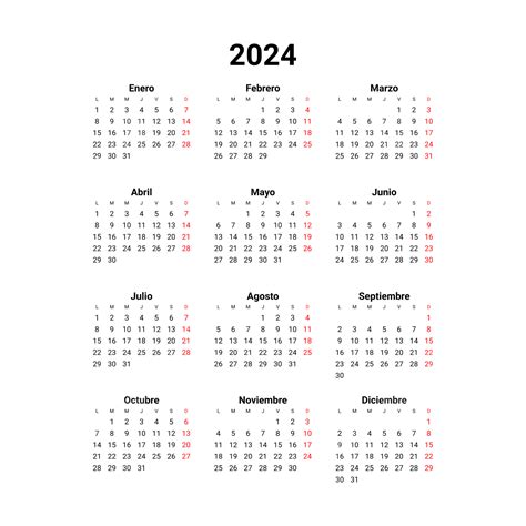 Calendario 2024 Plantilla Imprimir Vector Png Dibujos Aг O Nuevo