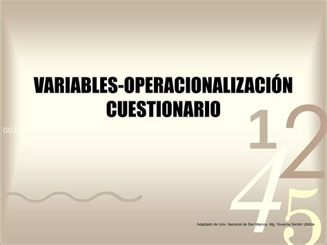 Variables Operacionalizaci N Cuestionario Clase Ppt