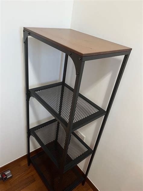 Ikea Metal Shelf With Wooden Top 50x36x135cm Furniture And Home Living Furniture Shelves