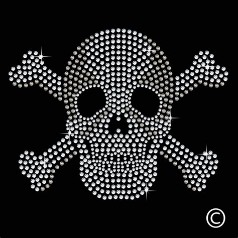 Skull And Crossbones Iron On Hotfix Diamante Motif Rhinestone Transfer