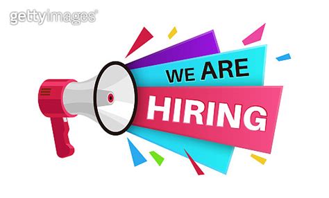 We Are Hiring Banner Megaphone With Text Announcement Vacancy Label