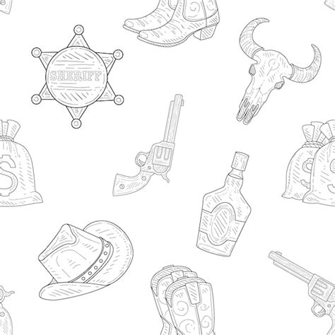 Premium Vector Wild West Seamless Pattern Western Cowboy Hand Drawn