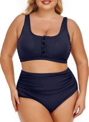 Summer Mae Plus Size Women Ribbed Two Piece Bikini High Waist Swimsuit