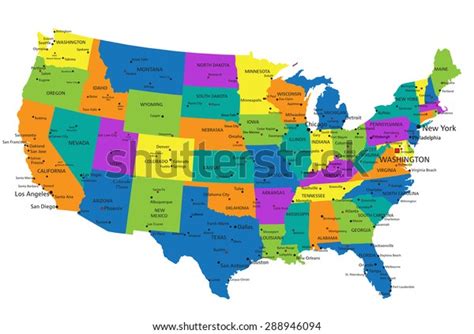 Colorful United States America Political Map Stock Vector (Royalty Free ...