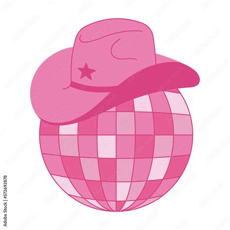 Vector Pink Disco Ball With Cowboy Hat Cowgirl Illustration Disco