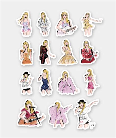 Taylor Swift Eras Tour Outfits Sticker Sheet Jennifer Vallez