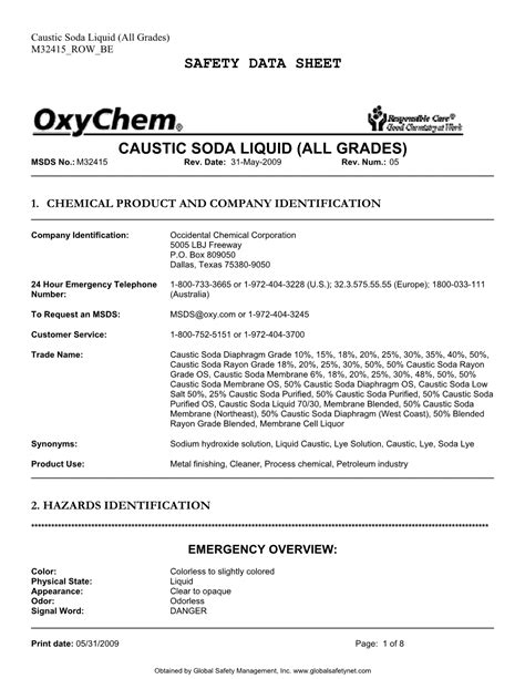 Safety Data Sheet Caustic Soda Liquid All Grades DocsLib