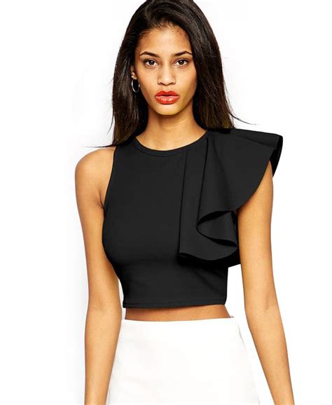 Ruffled Midriff Crop Tops With Images Blouse Designs Fashion Clothes