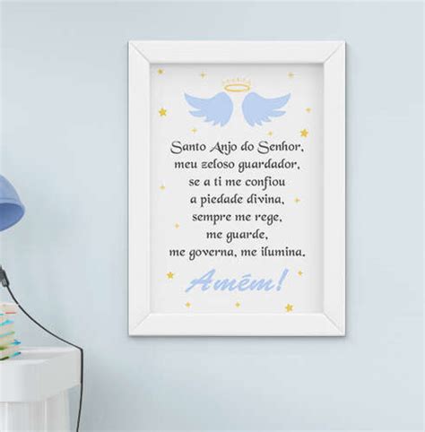 Quadro Infantil Bebê Menino Oração Santo Anjo Azul Bebê