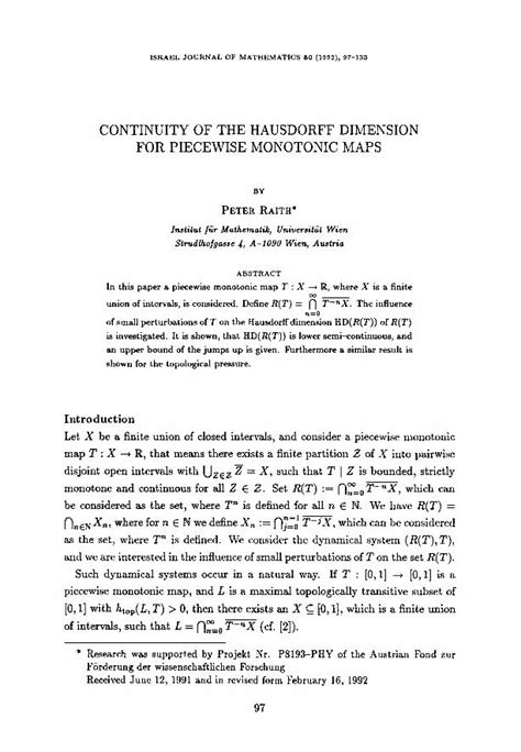 Pdf Continuity Of The Hausdorff Dimension For Piecewise Monotonic