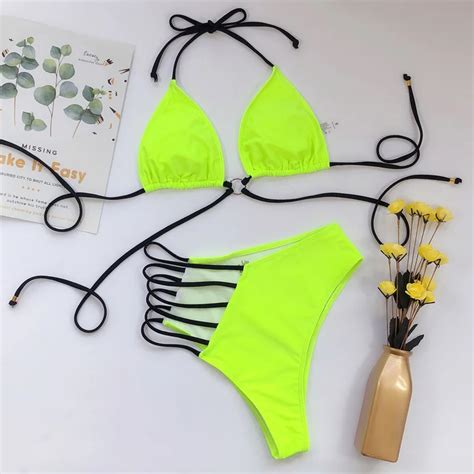 Women High Waist Brazilian Bikini Set Bandeau Thong Swimsuit Swimwear Bathing Suit Best