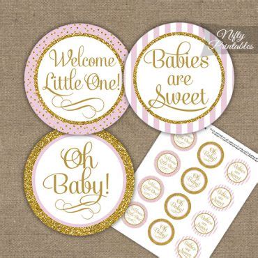 Baby Shower Cupcake Toppers Pink Gold Stripe Nifty Printables