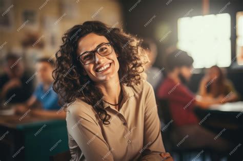 Premium Ai Image Beautiful Female Teacher Smiling In The Classroom