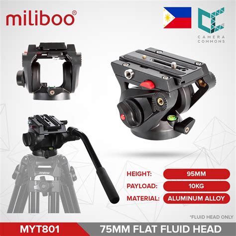 Miliboo MYT801 Fluid Head with 75mm Flat Base and Handle for Tripod ...