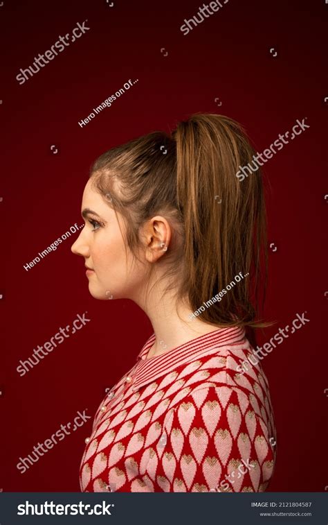 Profile Portrait Brunette Teenage Girl Ponytail Stock Photo 2121804587 Shutterstock