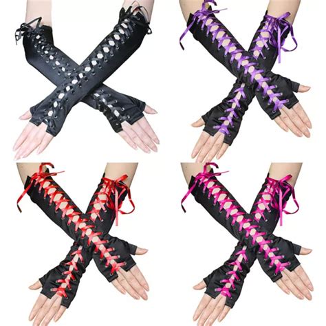 GANTS LONGS PUNK Sexy Pour Femmes Longueur Coude Sans Doigts À Lacets F